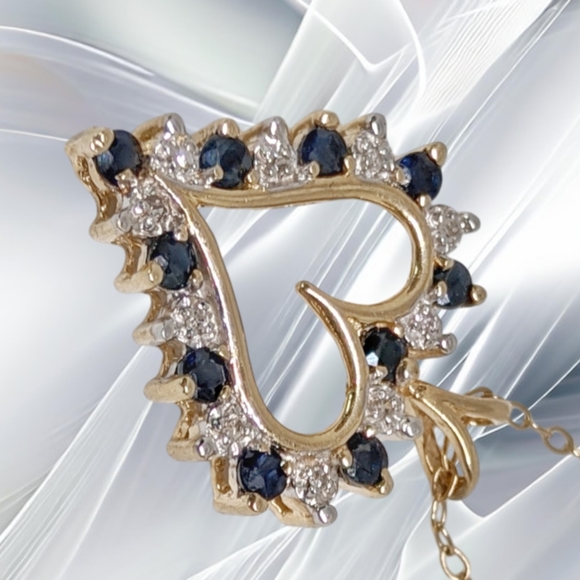 CJG ~ 10k Gold Heart with Sapphires and Diamonds with 10k Gold Chain - Picture 4 of 7